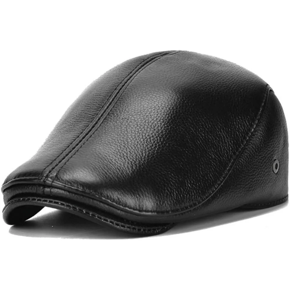 Classic Newsboy Hats for Men Genuine Leather Beret Hats Warm Gatsby Flat Hats