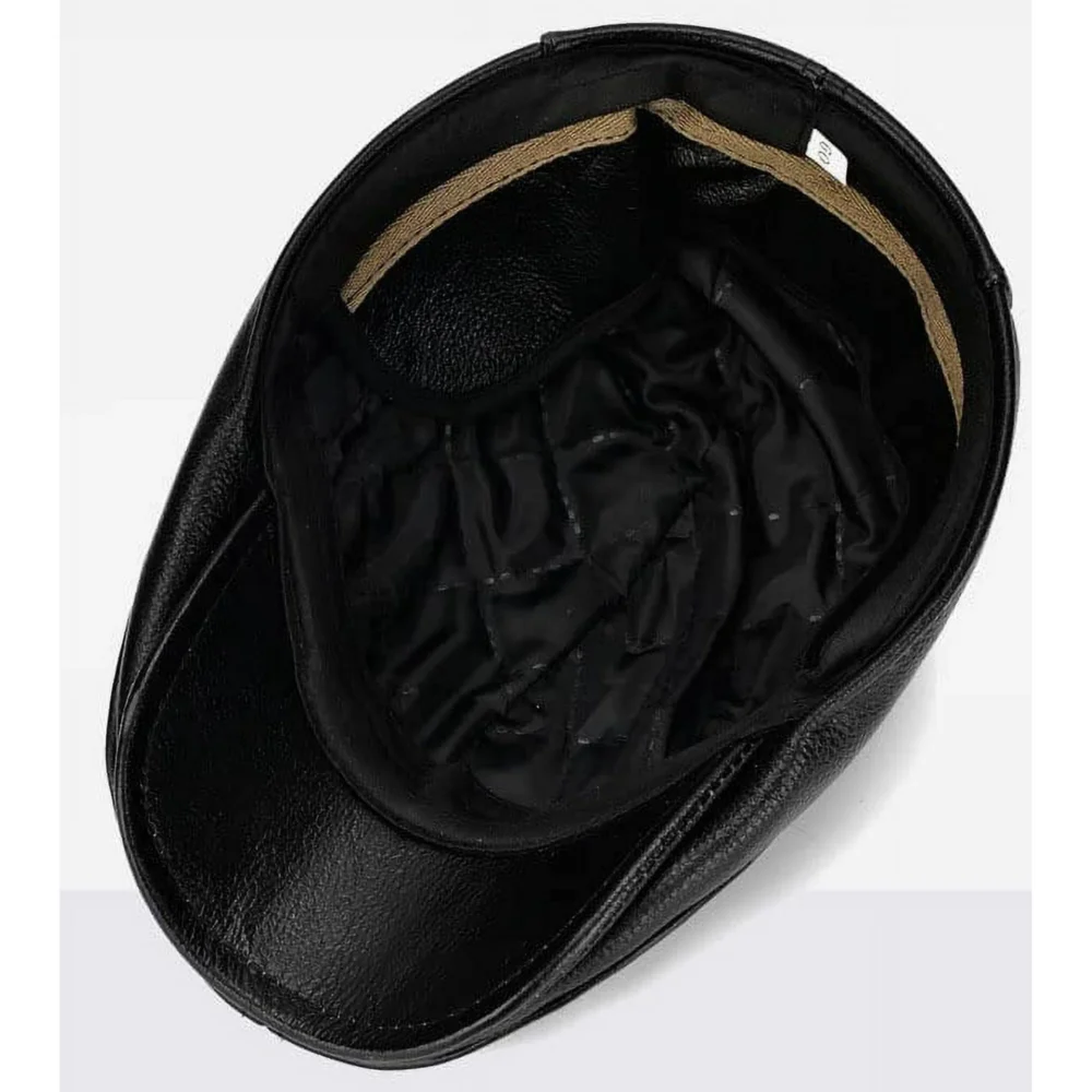 Classic Newsboy Hats for Men Genuine Leather Beret Hats Warm Gatsby Flat Hats - Image 3