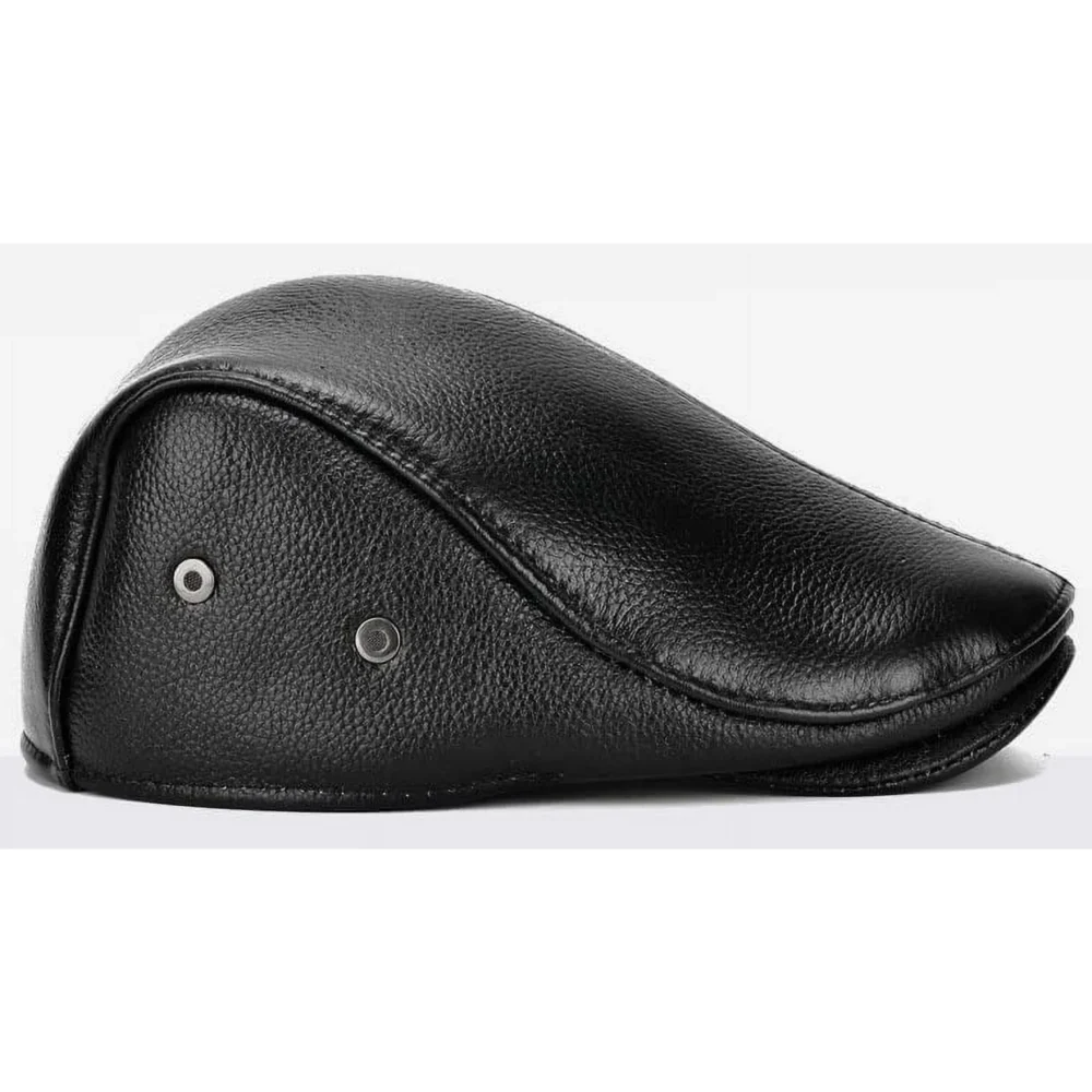 Classic Newsboy Hats for Men Genuine Leather Beret Hats Warm Gatsby Flat Hats - Image 2