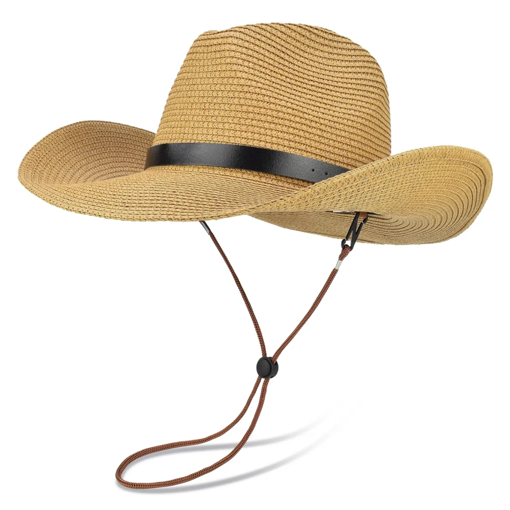 Western Cowgirl Hat Women Wide Brim Fedora for Beach,Khaki