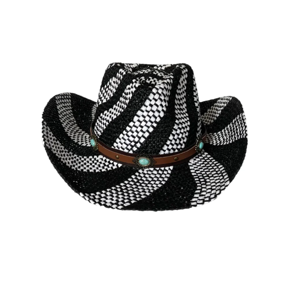 Straw Cowboy Hat for Women Men Woven Western Cowgirl Hat Sunshade Beach Hat - Image 2