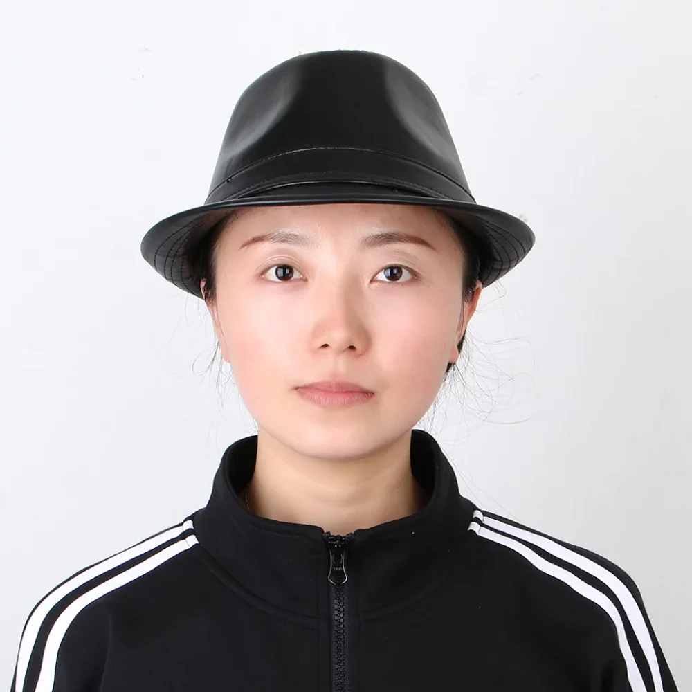 Men Winter Fashion Leather Fedora Hat Gentleman Panama Felt - Image 3