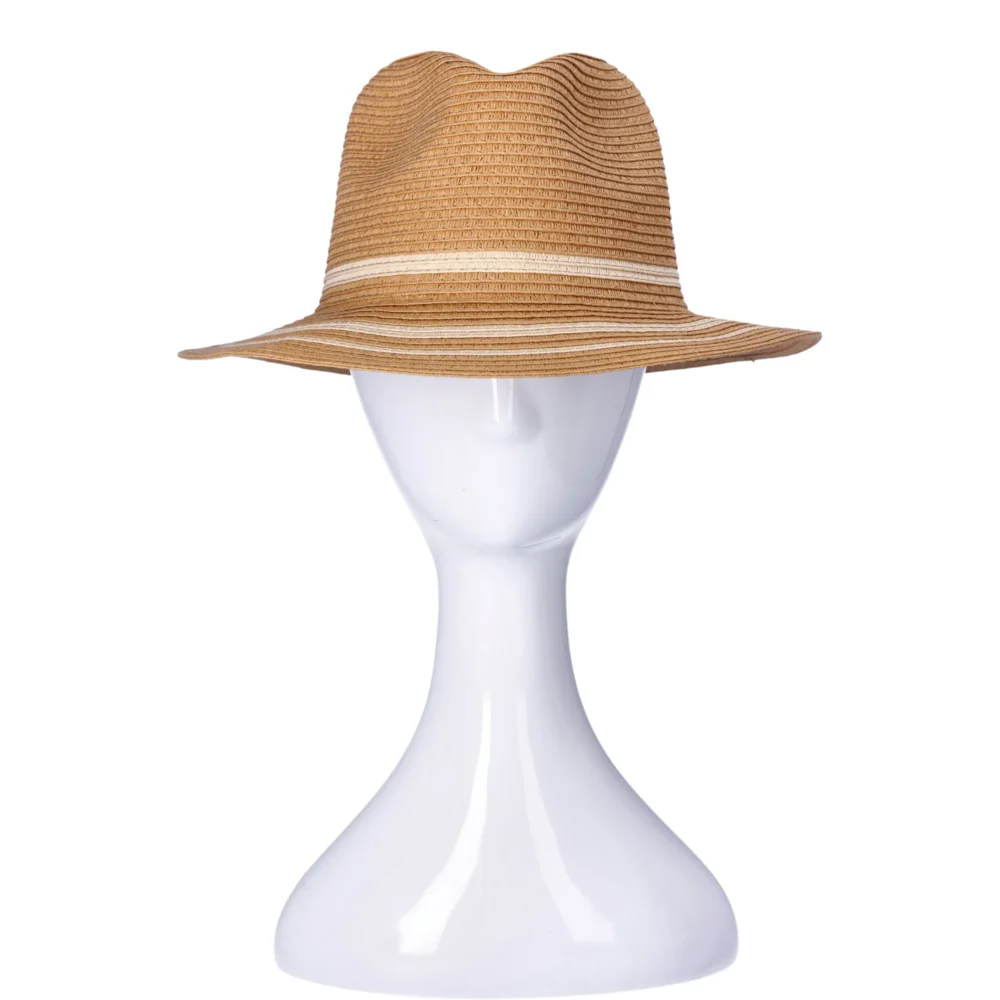 Women's Striped Straw Panama Hat, Beige - Image 2