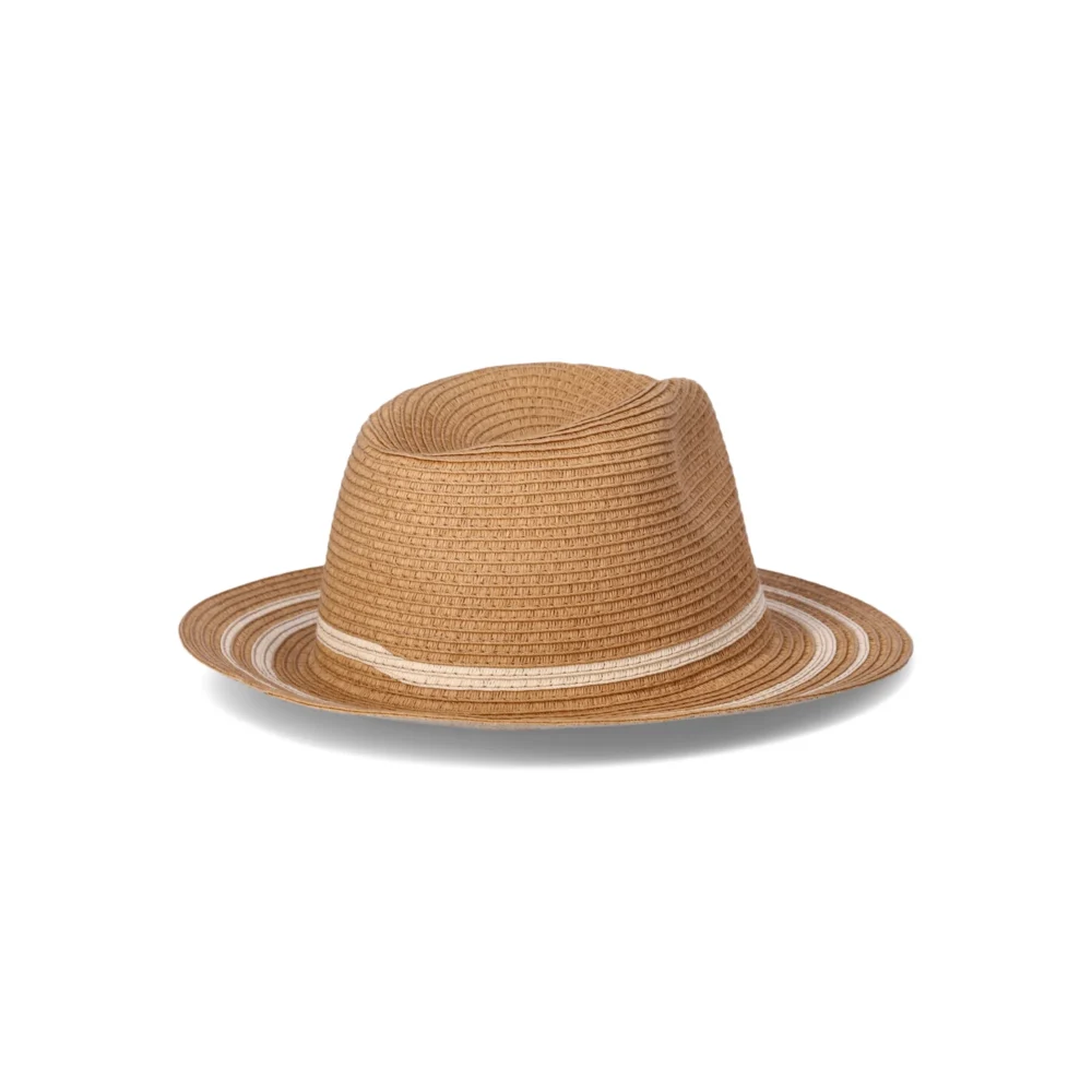 Women's Striped Straw Panama Hat, Beige