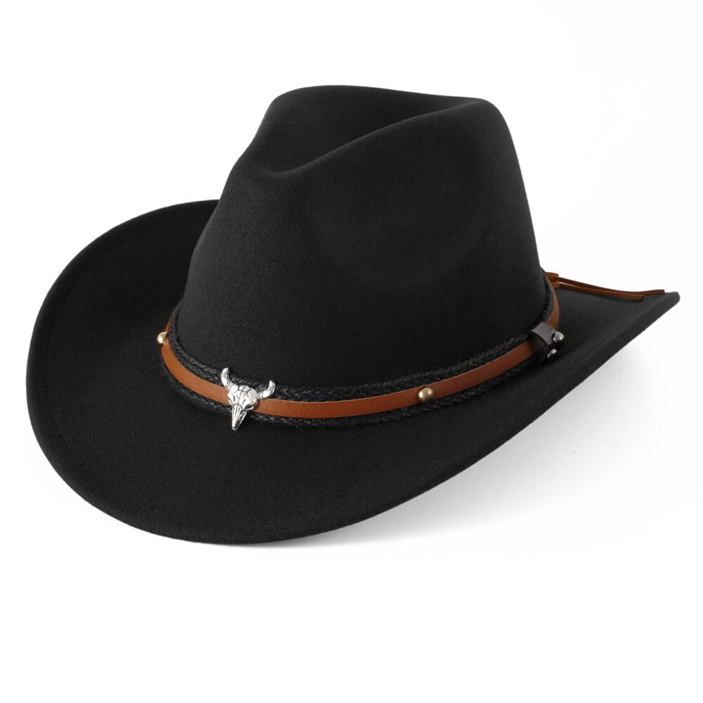 Black Cowboy Hat for Adult Men Women Cowgirl Hat with Adjustable Leather Hat